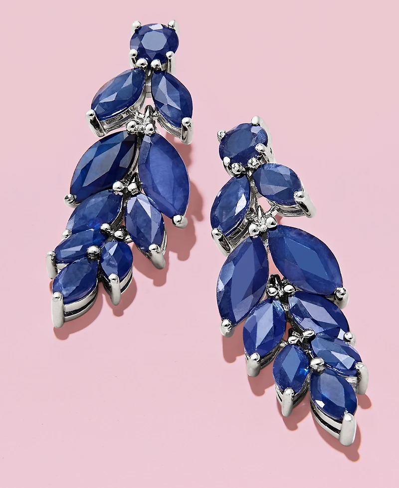 Blue Sapphire (6-1/2 ct. t.w.) & White Sapphire (1/2 ct. t.w.) Chandelier Earrings in Sterling Silver, Created for Macy's