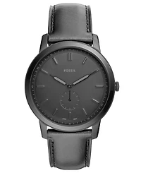Fossil Men's Minimalist Black Leather Strap Watch 44mm