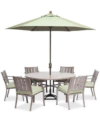 Wayland Outdoor Aluminum 7-Pc. Dining Set (60" Round Dining Table & 6 Dining Chairs) with Sunbrella Cushions, Created for Macy's