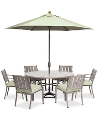 Wayland Outdoor Aluminum 7-Pc. Dining Set (60" Round Dining Table & 6 Dining Chairs) with Sunbrella Cushions, Created for Macy's
