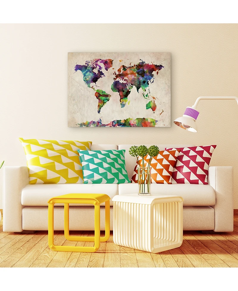 Michael Tompsett 'Urban Watercolor World Map' Canvas Art