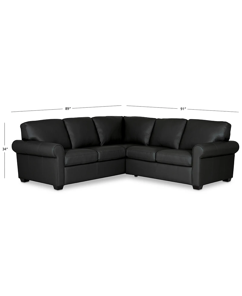Orid 2-Pc. "L"-Shaped Leather Roll Arm Sectional , Created for Macy's