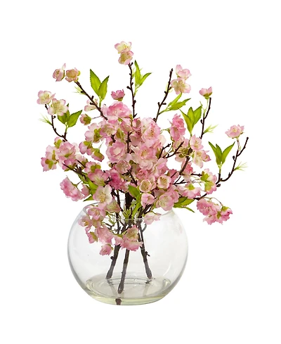 Nearly Natural Cherry Blossom in Large Glass Vase