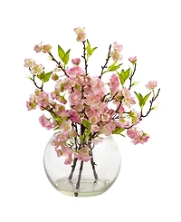 Nearly Natural Cherry Blossom in Large Glass Vase