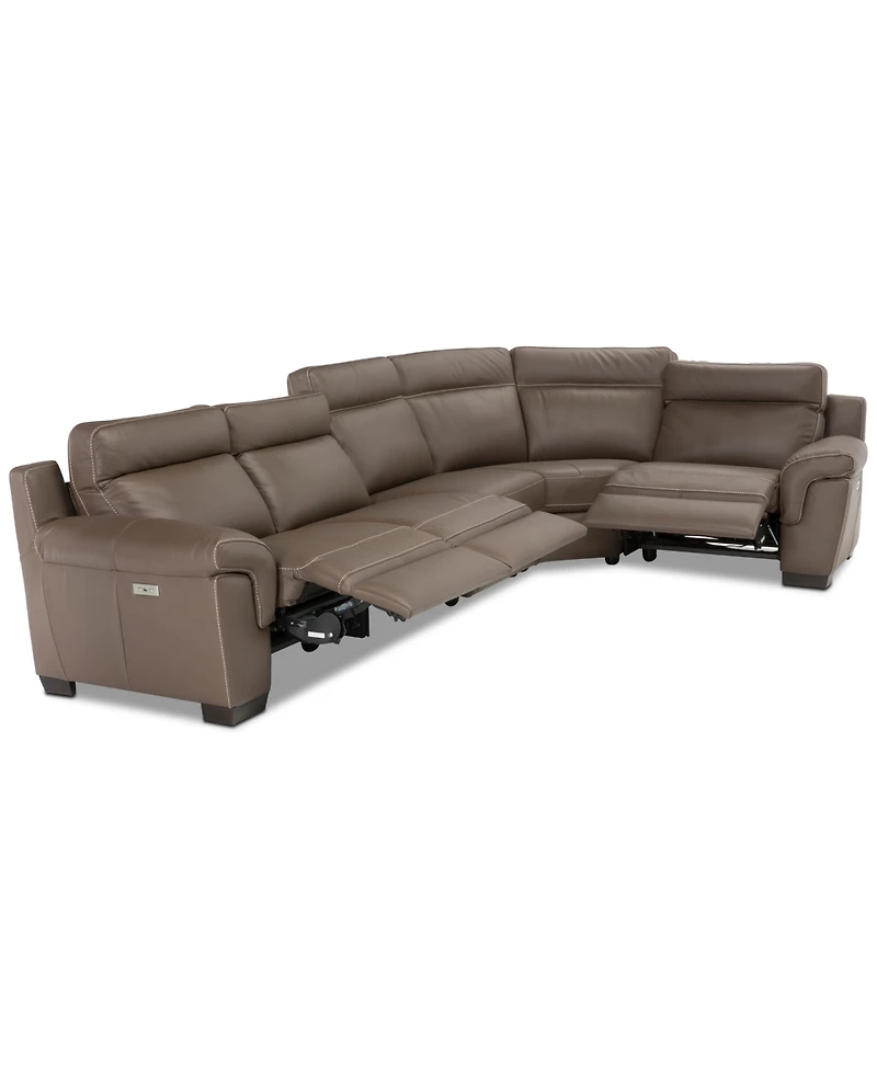 Closeout! Julius Ii 5-Pc. Leather Sectional Sofa With 3 Power Recliners, Power Headrests & Usb Power Outlet, Created for Macy's