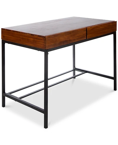 Morgan Industrial Acacia Wood Storage Desk with Rustic Metal Iron Accents