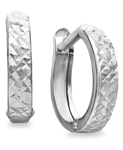 10k White Gold Earrings, Diamond Cut Hinged Hoop Earrings