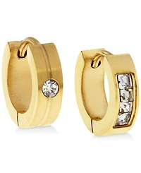 Sutton by Rhona Sutton Men's Gold-Tone Stainless Steel & Cubic Zirconia Mismatch Small Hoop Earrings s