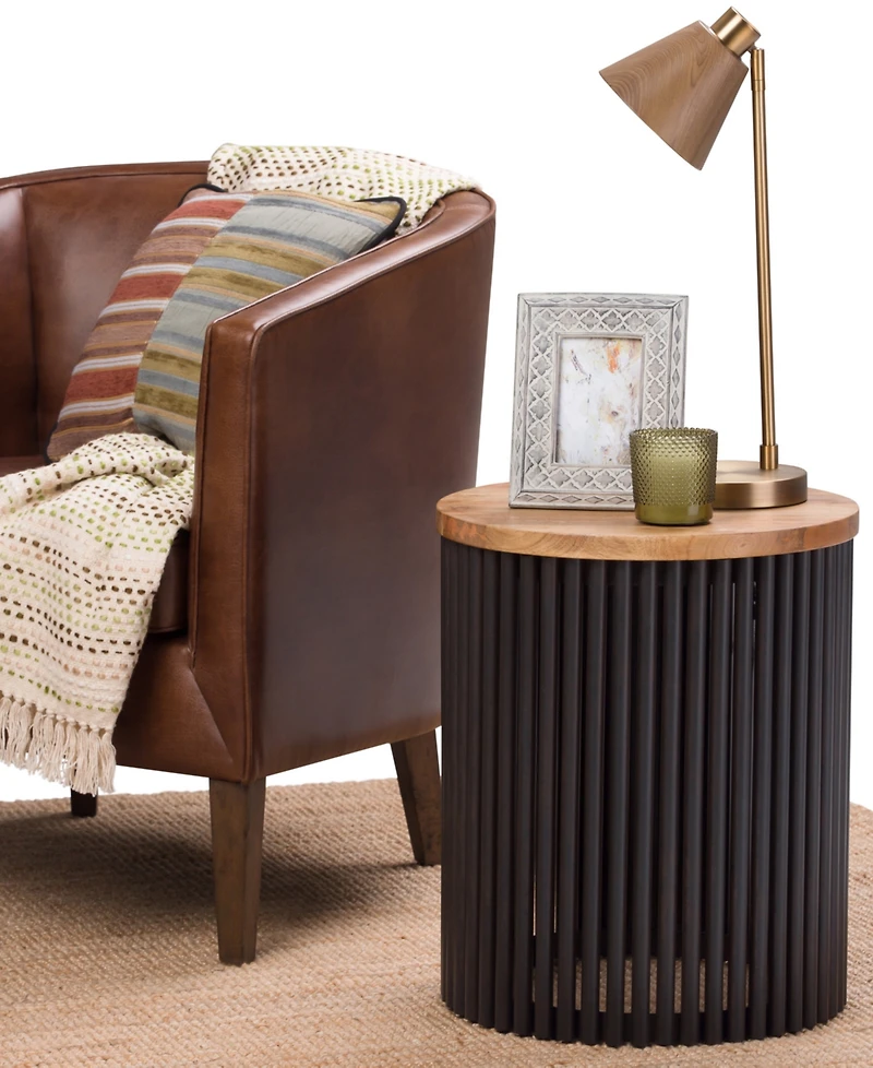 Simpli Home 17.5" Demy Natural Solid Mango Wood and Black Metal Wide Industrial Accent Table