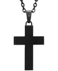 Men's Black Sapphire Square Cross 22" Pendant Necklace (1-1/2 ct. t.w.) in Black Ion-Plated Stainless Steel