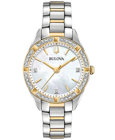 Bulova Women's Sutton Diamond (1/10 ct. t.w.) Two-Tone Stainless Steel Bracelet Watch 32.5mm