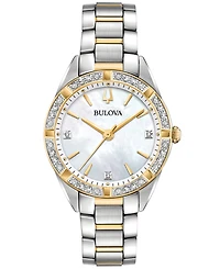 Bulova Women's Sutton Diamond (1/10 ct. t.w.) Two-Tone Stainless Steel Bracelet Watch 32.5mm