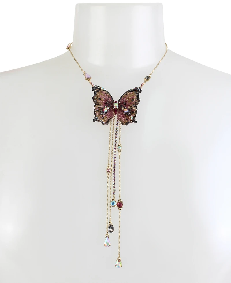 Betsey Johnson Gold-Tone Bead & Butterfly 16" Lariat Necklace