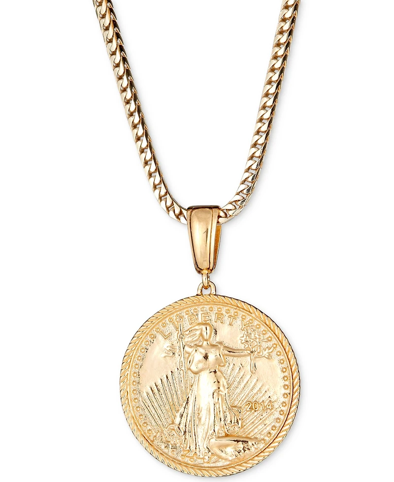 Men's Coin 24" Pendant Necklace in 14k Gold-Plated Sterling Silver