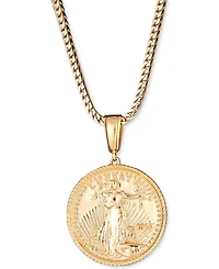 Men's Coin 24" Pendant Necklace in 14k Gold-Plated Sterling Silver