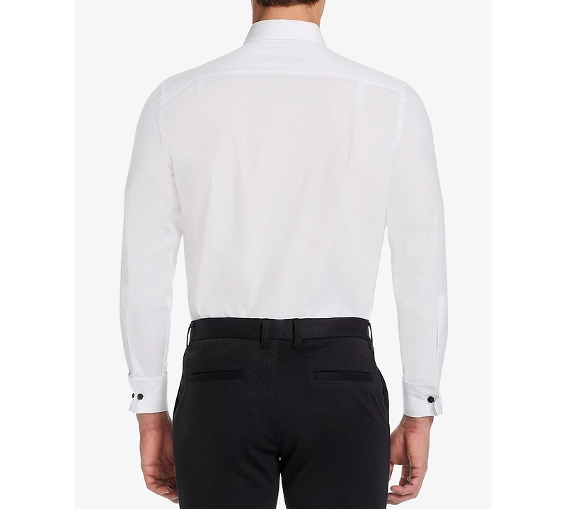 Michelsons of London Men's Slim-Fit Stretch Solid Wing Collar French Cuff Tuxedo Shirt