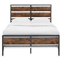 Walker Edison Queen Size Metal and Wood Plank Bed