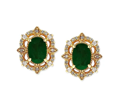 Sapphire (1-1/3 ct. t.w.) & Diamond (1/8 Stud Earrings 14k Yellow Gold (Also Available Ruby Emerald)