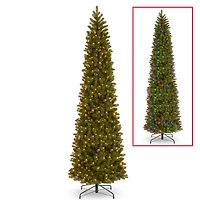 National Tree 12' Feel Real Downswept Douglas Fir Pencil Slim Tree with 850 Dual Color Led Lights & Caps