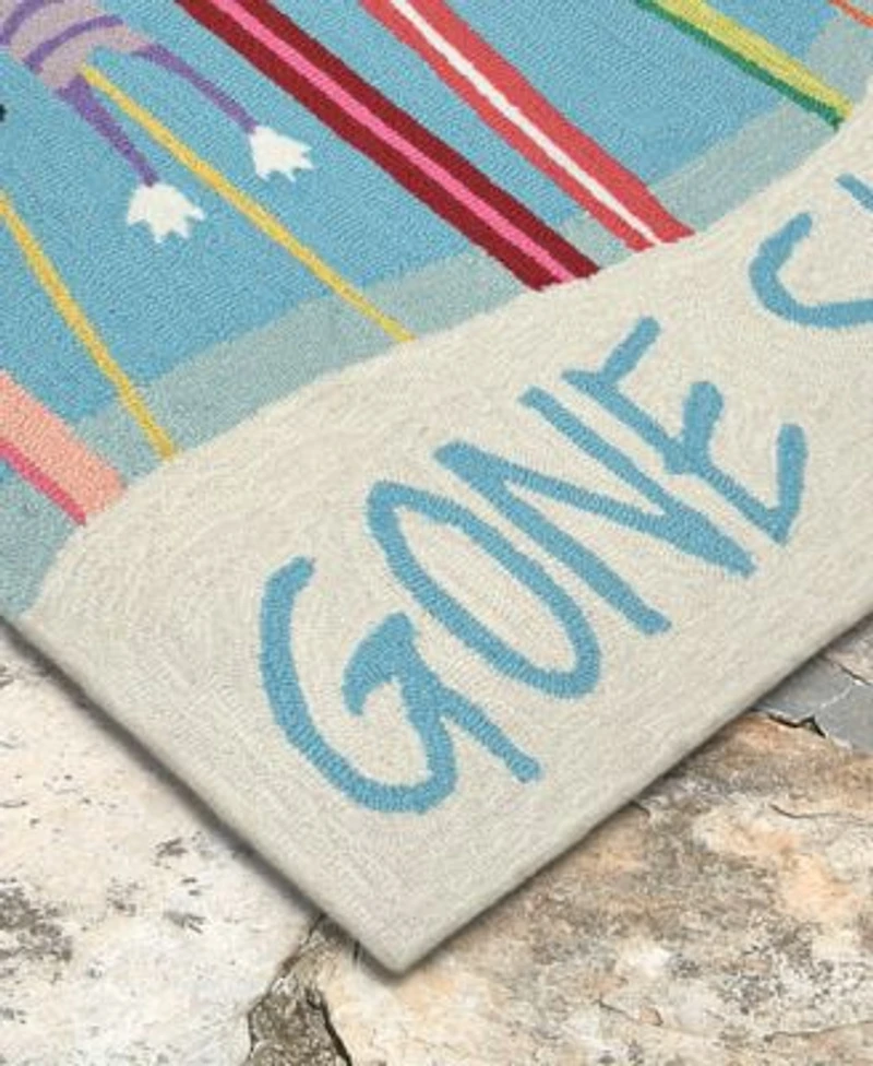 Liora Manne Front Porch Indoor Outdoor Gone Skiing Blue Area Rugs