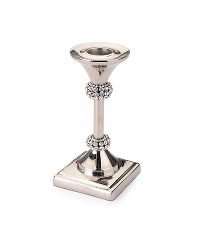 Classic Touch Single Stainless Steel Candle Holder with Crystal Diamond Design