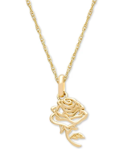 Disney Children's Belle Rose 15" Pendant Necklace in 14k Gold