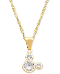 Disney Children's Cubic Zirconia Mickey Mouse 15" Pendant Necklace in 14k Gold