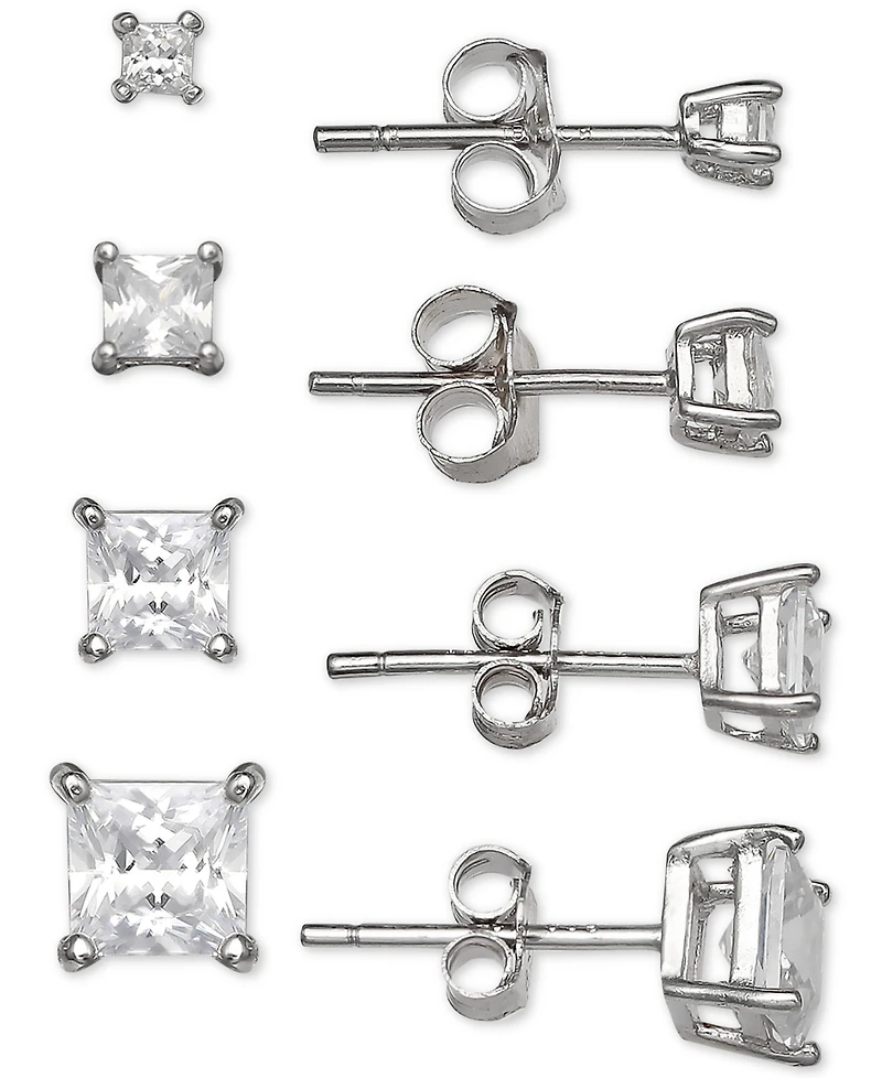 Giani Bernini 4-Pc. Set Cubic Zirconia Princess Stud Earrings in Sterling Silver, Created for Macy's