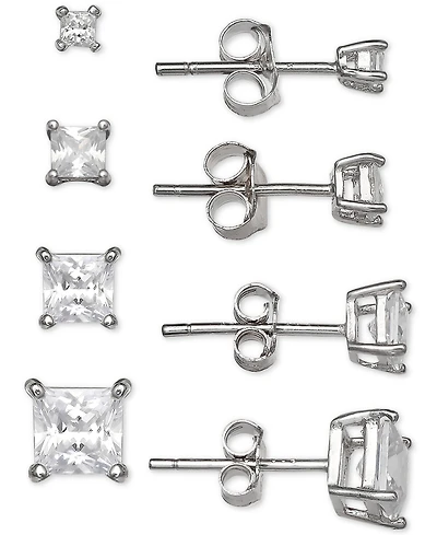 Giani Bernini 4-Pc. Set Cubic Zirconia Princess Stud Earrings in Sterling Silver, Created for Macy's