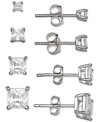 Giani Bernini 4-Pc. Set Cubic Zirconia Princess Stud Earrings in Sterling Silver, Created for Macy's
