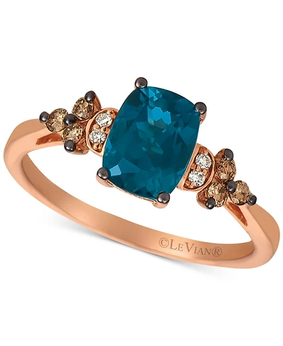 Le Vian Deep Sea Blue Topaz (1-1/2 ct. t.w. ) & Vanilla and Chocolate Diamond (1/5 t.w.) Ring 14k Rose Gold