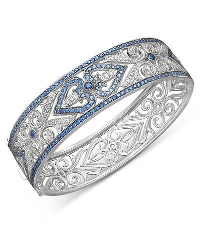 Sterling Silver Bracelet, Sapphire (3-3/4 ct. t.w.) and Diamond (1/4 Heart Bangle (Also Available Ruby)