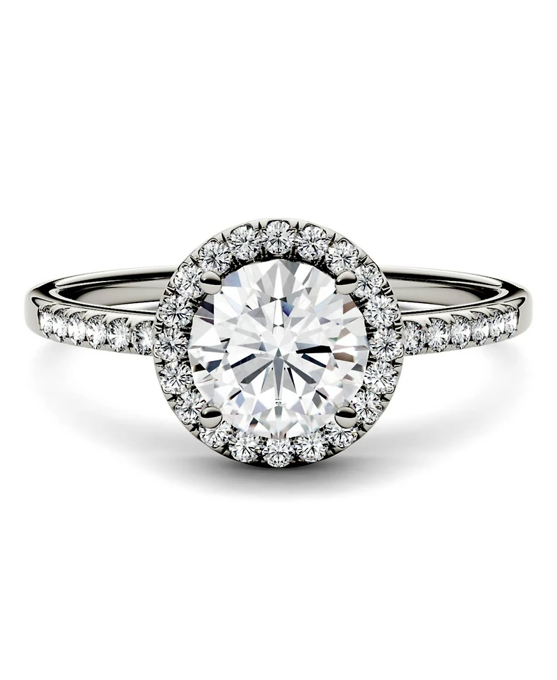 Moissanite Round Halo Ring (1-1/3 ct. t.w. Diamond Equivalent) 14k Gold or White Rose