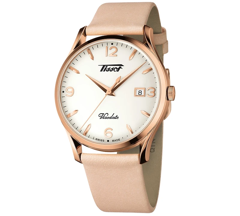 Tissot Unisex Swiss Heritage Visodate Beige Leather Strap Watch 40mm