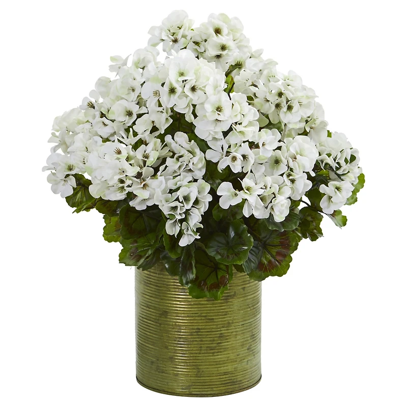 Nearly Natural Geranium Artificial Plant in Metal Planter Uv Resistant - Indoor/Outdoor