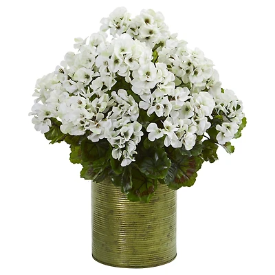 Nearly Natural Geranium Artificial Plant in Metal Planter Uv Resistant - Indoor/Outdoor