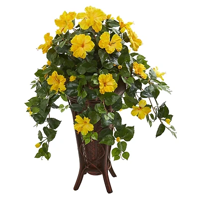 Nearly Natural Hibiscus Artificial Plant in Stand Planter