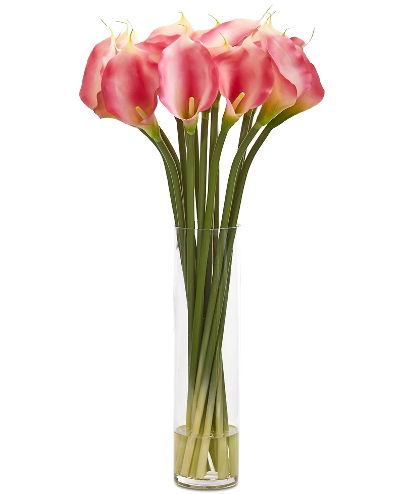 Nearly Natural 28" Calla Lilly Artificial Arrangement Glass Cylinder Vase