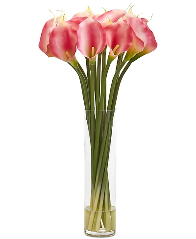 Nearly Natural 28" Calla Lilly Artificial Arrangement Glass Cylinder Vase