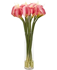 Nearly Natural 28" Calla Lilly Artificial Arrangement Glass Cylinder Vase
