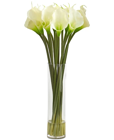 Nearly Natural 28" Calla Lilly Artificial Arrangement in Glass Cylinder Vase