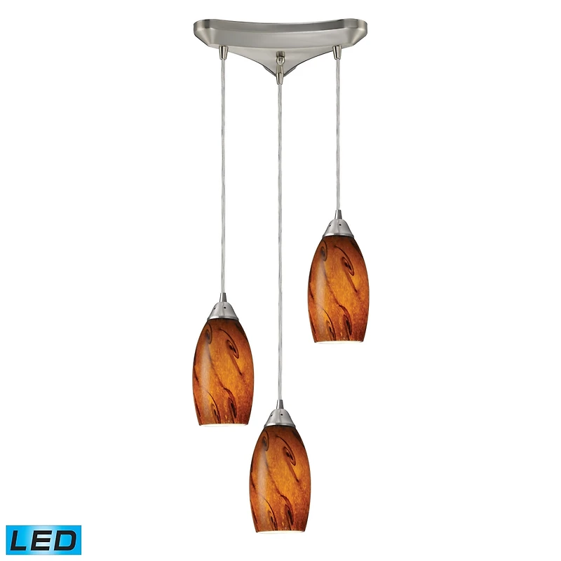 Galaxy 3-Light Brown Pendant in Satin Nickel