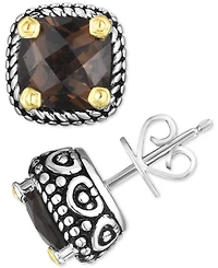 Smoky Quartz Two-Tone Stud Earrings (4 ct. t.w.) in Sterling Silver & 14k Gold
