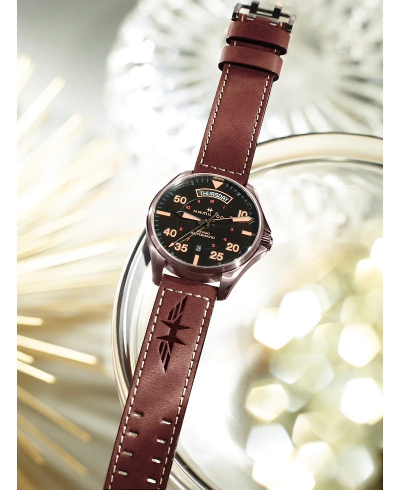Hamilton Men's Swiss Automatic Khaki Pilot Brown Leather Strap Watch 42mm