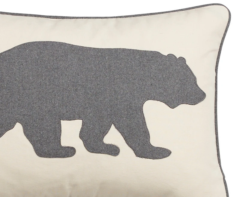 Eddie Bauer Bear Applique Grey Felt Decorative Pillow, 16" x 20"
