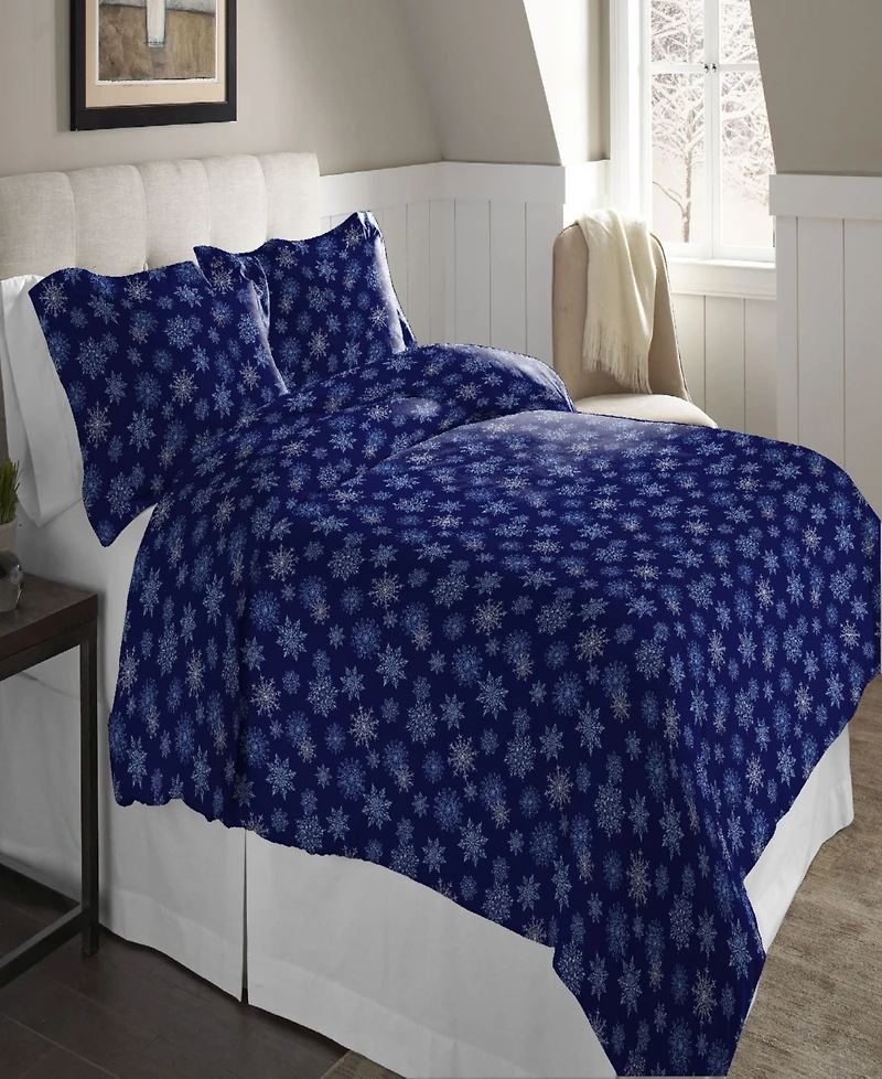 Pointehaven Snowflake Superior Weight Cotton Flannel Duvet Cover Set, King/California King