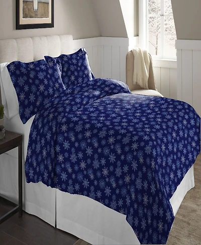 Pointehaven Snowflake Superior Weight Cotton Flannel Duvet Cover Set, King/California King