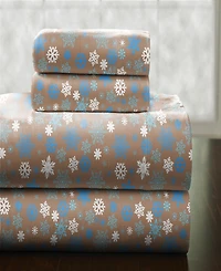 Pointehaven Cocoa Snowflakes Heavy Weight Cotton Flannel Sheet Set