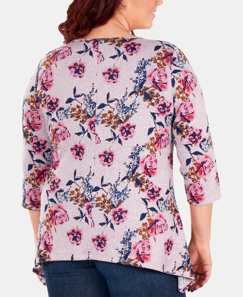 Ny Collection Plus Size Printed 3/4-Sleeve Top