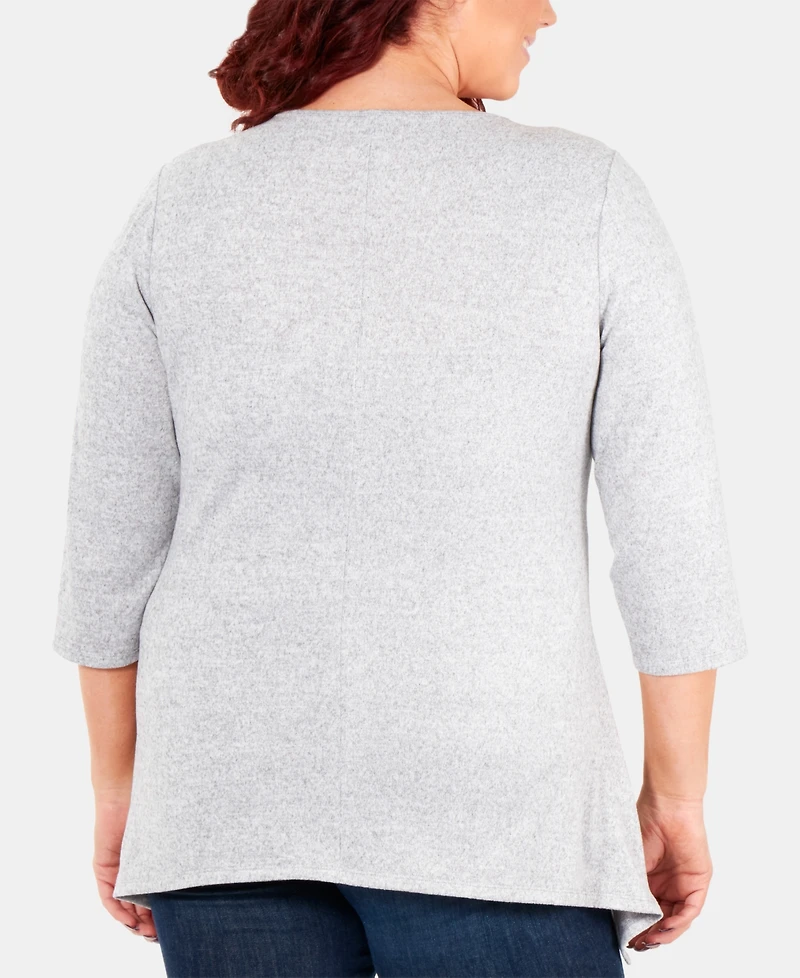 Ny Collection Plus Size Handkerchief-Hem 3/4-Sleeve Top